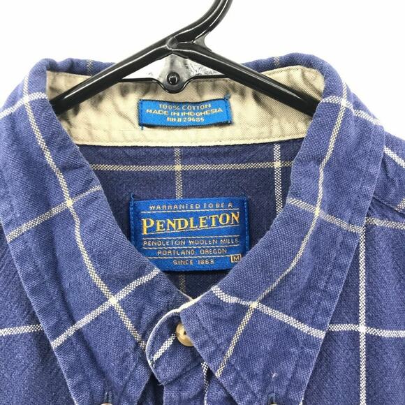 Pendleton Size Medium Shirt Button Front Short Sleeve Top Blue Plaid Cotton - Picture 2 of 4